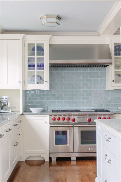 light blue backsplash tile kitchen.